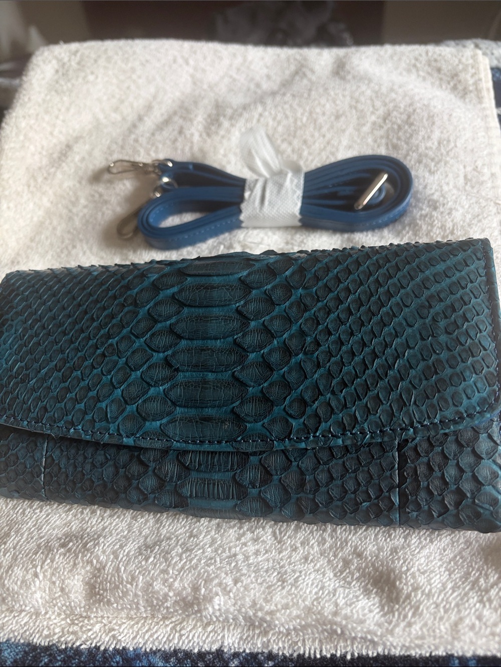 Teal Snake-Embossed Grand Pelle Leather Crossbody Bag - Women's